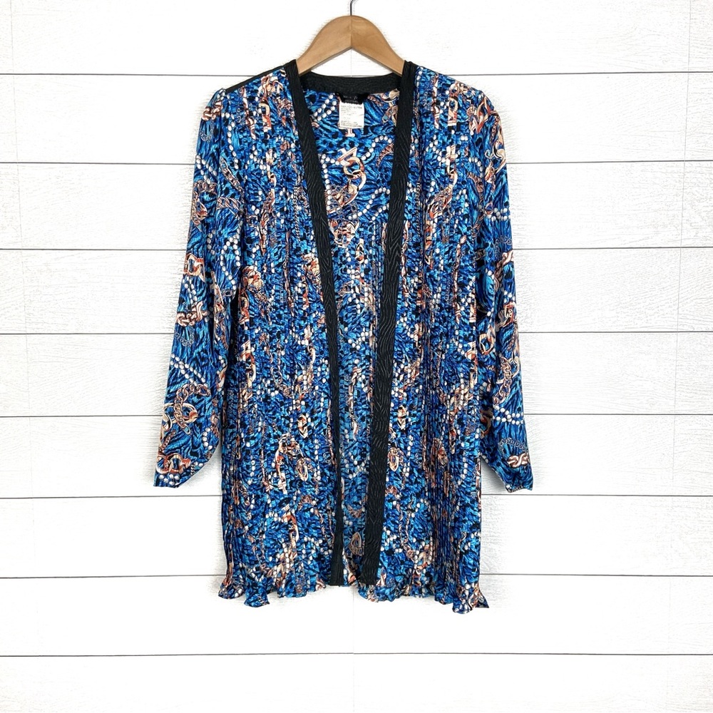 Diane Freis 1980s Vintage Blue Black Chain Pleated Jacket